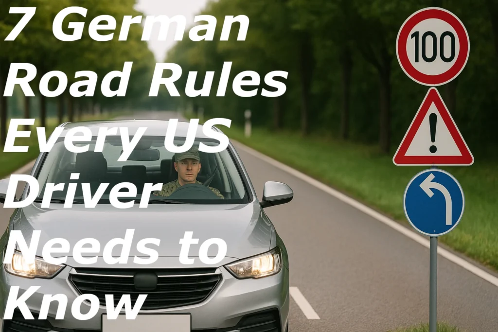 A driver drives towards German Road Signs